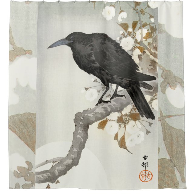 Crow Raven Koson Japanese Bird Duschvorhang (Vorderseite)