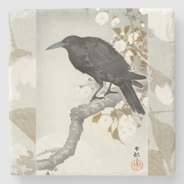 Crow Raven Koson Japanese Bird Steinuntersetzer (Vorderseite)
