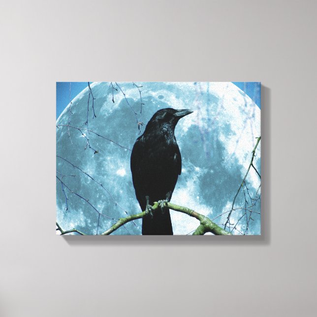 Crow Raven Moon Night Gothic Fantasy Atemberaubend Leinwanddruck (Vorderseite)