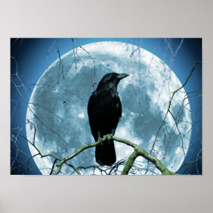 Crow Raven Moon Night Gothic Fantasy Atemberaubend Poster