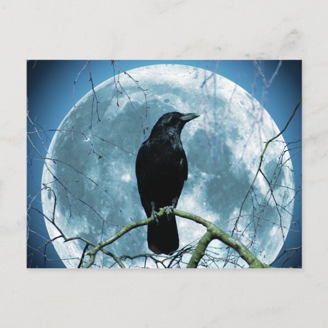 Crow Raven Moon Night Gothic Fantasy Atemberaubend Postkarte (Vorderseite)
