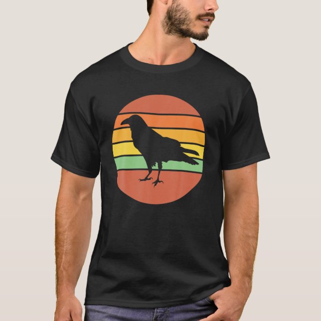 Crow Raven Retro Sunset T-Shirt (Vorderseite)