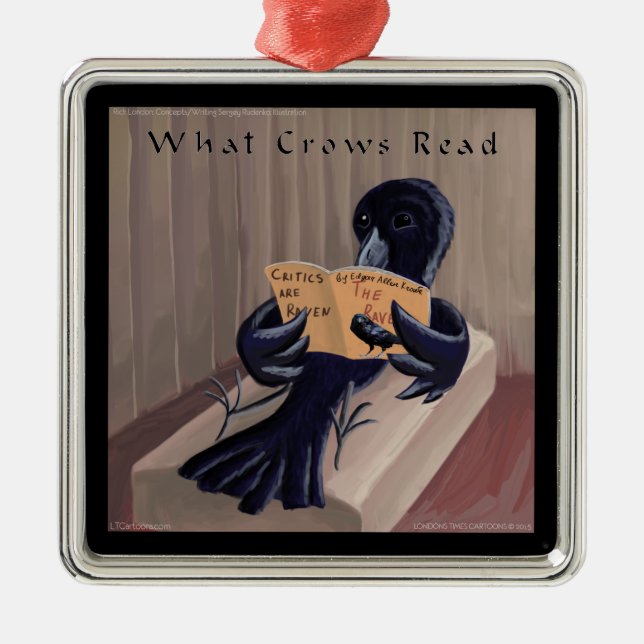 Crow Reading the Raven Funny Ornament Aus Metall (Vorne)