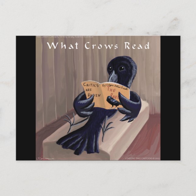 Crow Reading the Raven Funny Postkarte (Vorderseite)