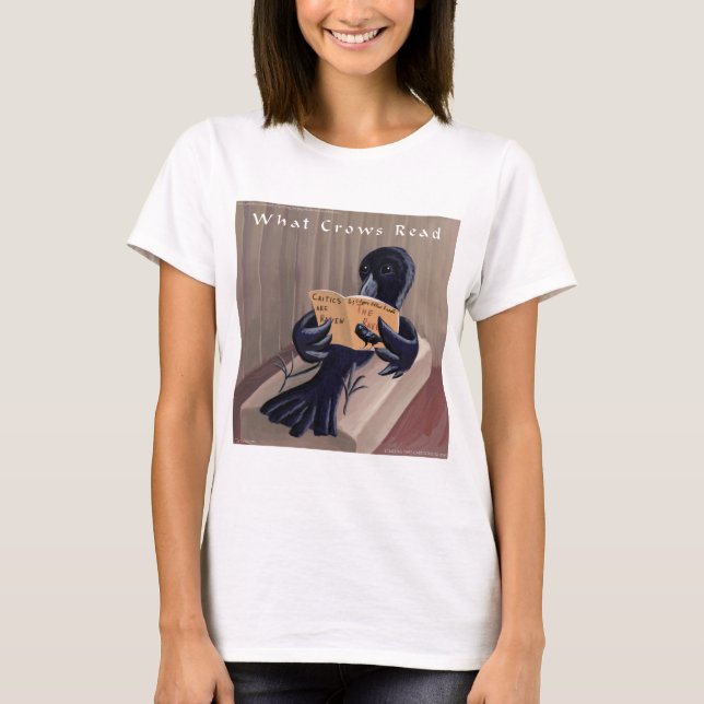 Crow Reading the Raven Funny T-Shirt (Vorderseite)