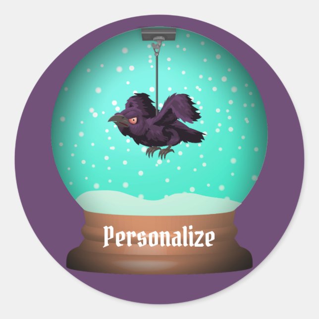 Crow-Schneeglobe-Rabe wird einzigartig lila gotisc Runder Aufkleber (Vorderseite)