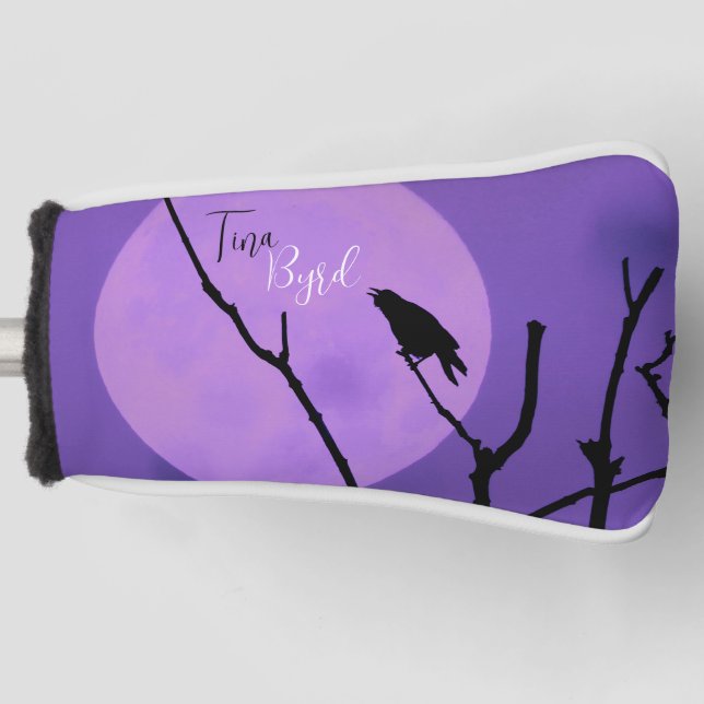 Crow Silhouette Lavender Lila Moon Golf Headcover (Vorderseite)
