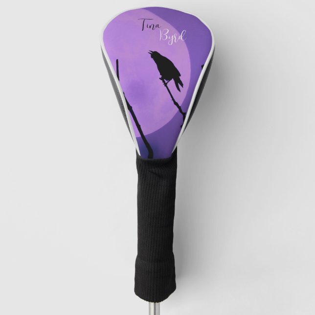 Crow Silhouette Lavender Lila Moon Golf Headcover (Vorderseite)