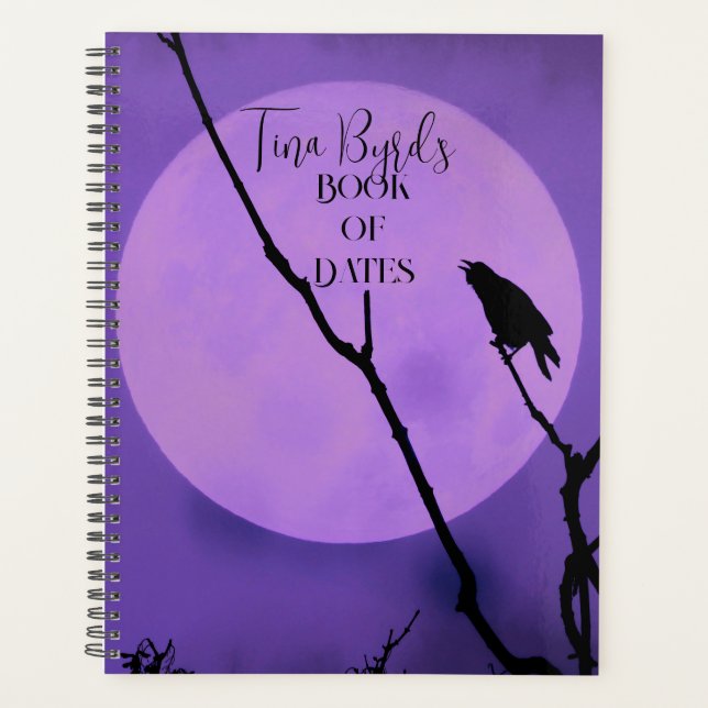 Crow Silhouette Lavender Lila Moon Planer (Vorderseite)