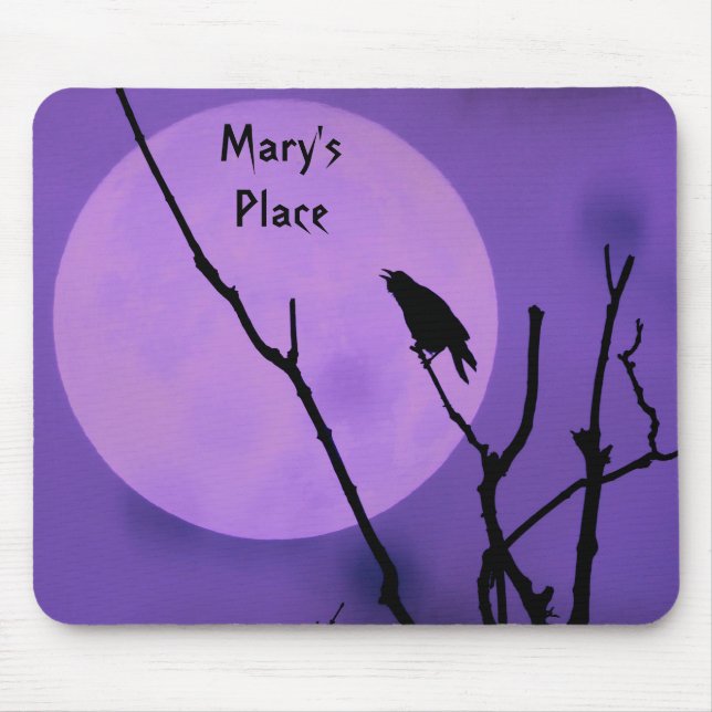 Crow Silhouette Lila Moon Mousepad (Vorne)
