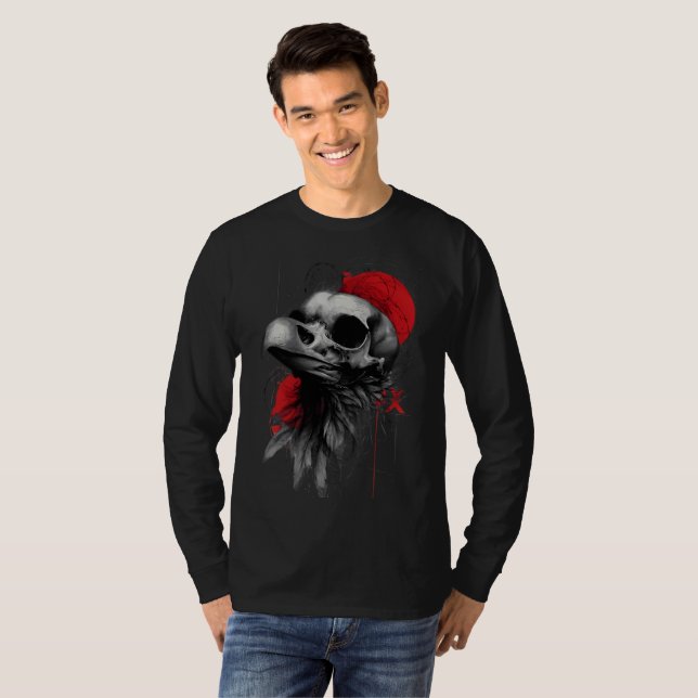 Crow Skull Barbed Wire Grunge Long Sleeve T-Shirt (Vorne ganz)
