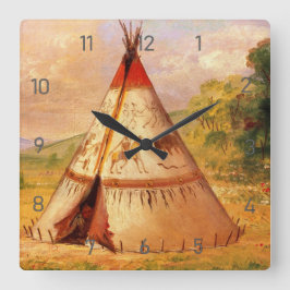 Crow Teepee Wigwam, George Catlin Art Quadratische Wanduhr
