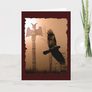 CROW & TOTEM POLE Native American Theme Card Dankeskarte