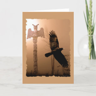 CROW & TOTEM POLE Native American Theme Card Dankeskarte