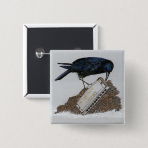 Crow und Harmonica Button