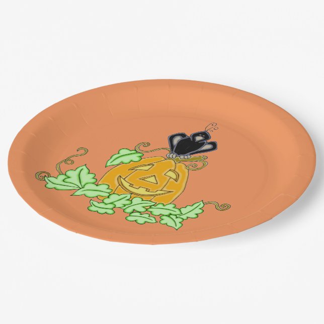 Crow und Pumpkin Pappteller (Schrägansicht)