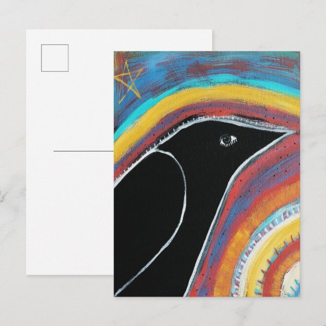 Crow und Regenbogen Postkarte (Vorne/Hinten)