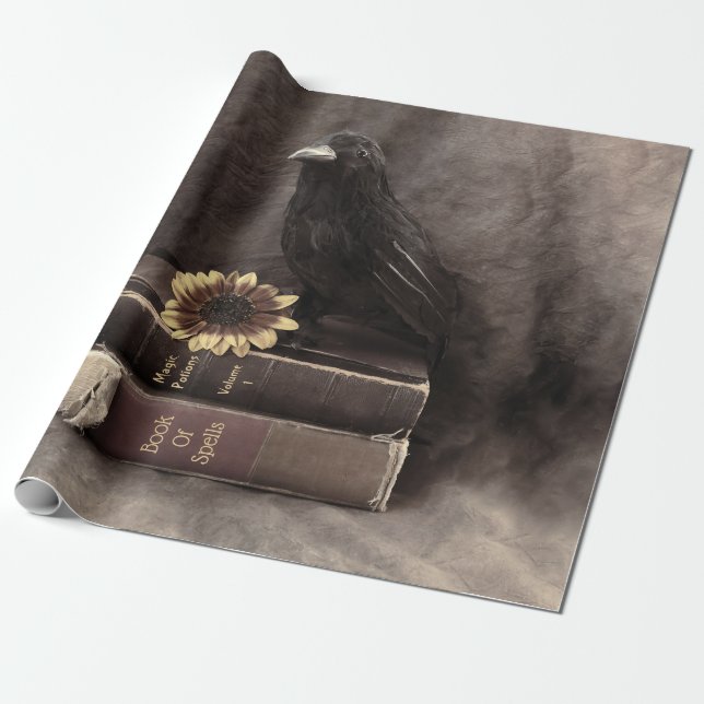 Crow Vintag Gothic Old Books Sonnenblume Geschenkpapier (Ungerollt)