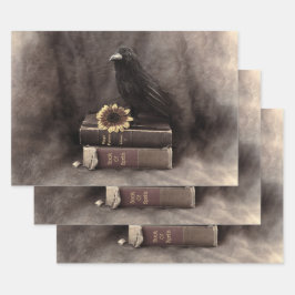 Crow Vintag Gothic Old Books Sonnenblume Geschenkpapier Set
