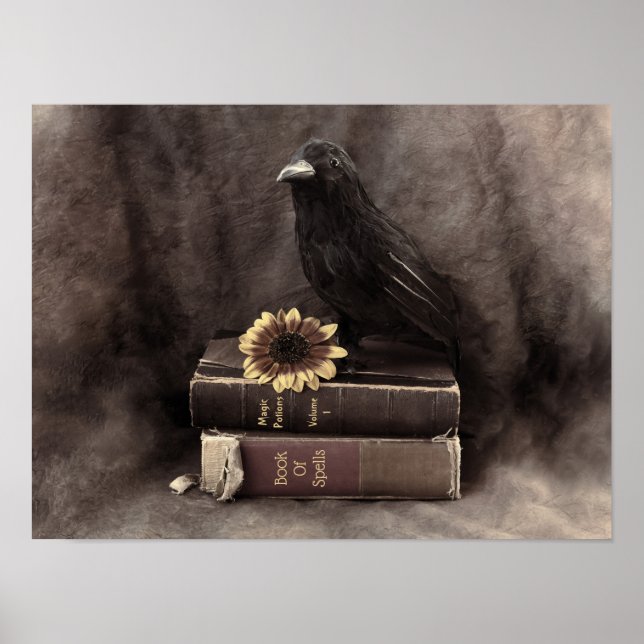 Crow Vintag Gothic Old Books Sonnenblume Poster (Vorne)