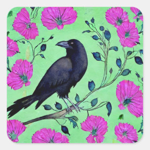 Crow Watercolor Quadratischer Aufkleber