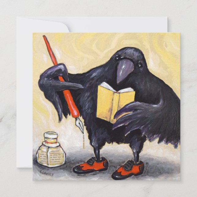 Crow with Pen Note Card Mitteilungskarte (Vorderseite)