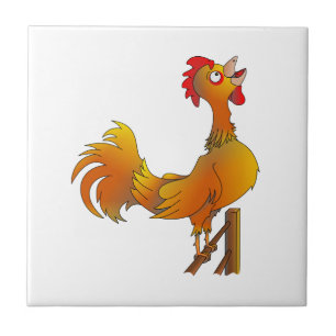 Crowing Cartoon Bantam Hahn Fliese