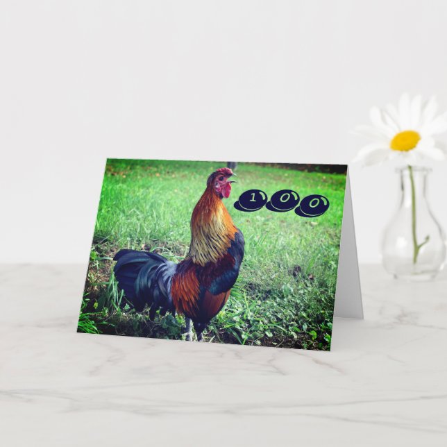 Crowing Rooster Funny 100. Geburtstag Karte (Kleine Pflanze)