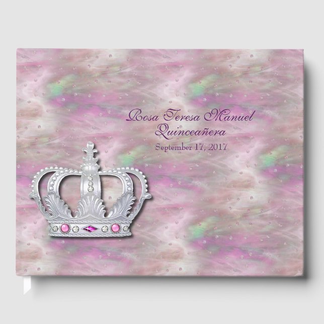 Crown and Satin Quinceñera Guest Book Gästebuch (Vorderseite)