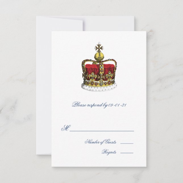 Crown and Union Jack Flag Wedding RSVP (Vorderseite)