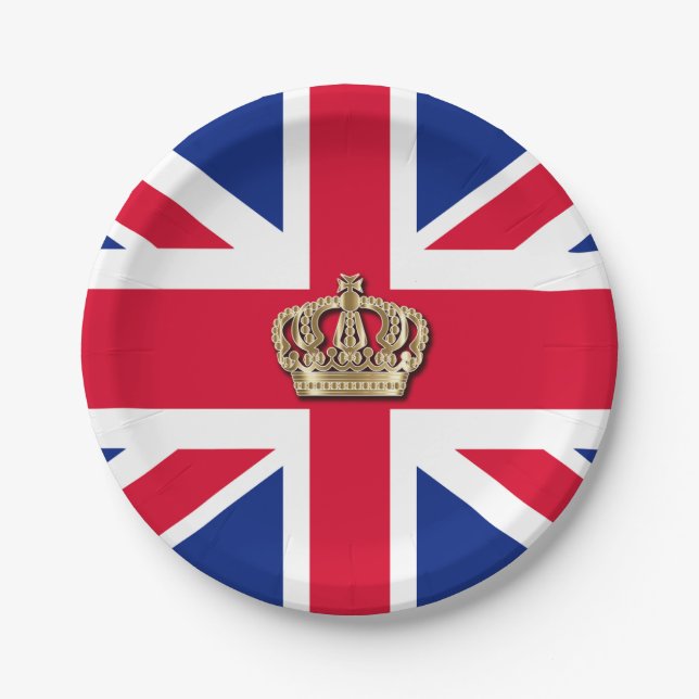 Crown and Union Jack Patriotic Paper Plate Pappteller (Vorderseite)