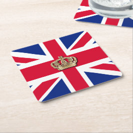 Crown and Union Jack Patriotic Rechteckiger Pappuntersetzer