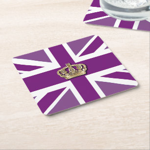 Crown and Union Jack Patriotic Square Paper Coaste Rechteckiger Pappuntersetzer
