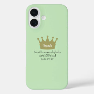 Crown Bible Verse Christlich Faith Light Green iPhone 16 Hülle