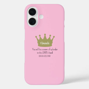 Crown Bible Verse Christlich Faith Light Pink iPhone 16 Hülle