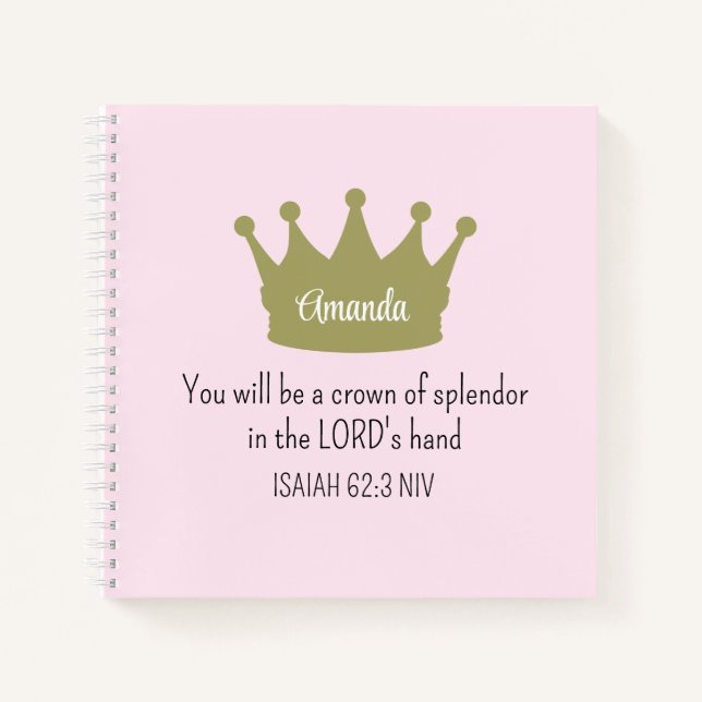 Crown Bible Verse Christlich Faith Light Pink Notizbuch (Vorderseite)