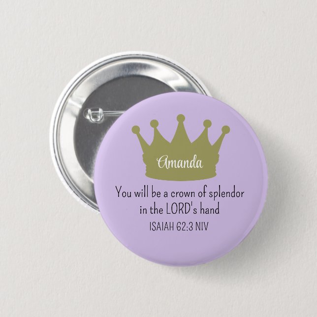 Crown Bible Verse Christliche Glaubenslehre Lila Button (Vorne & Hinten)