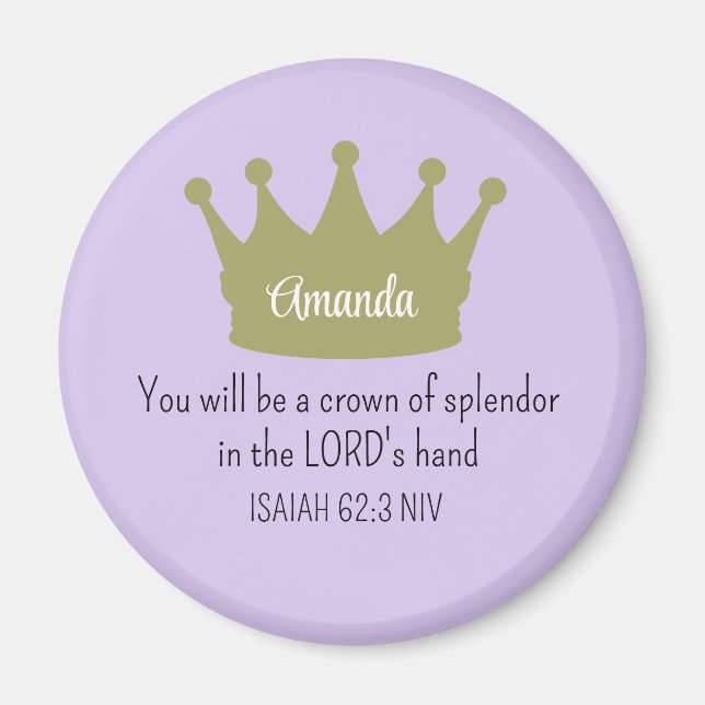 Crown Bible Verse Christliche Glaubenslehre Lila Magnet (Vorne)