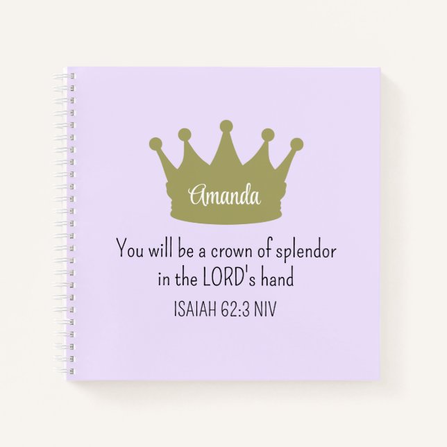 Crown Bible Verse Christliche Glaubenslehre Lila Notizbuch (Vorderseite)