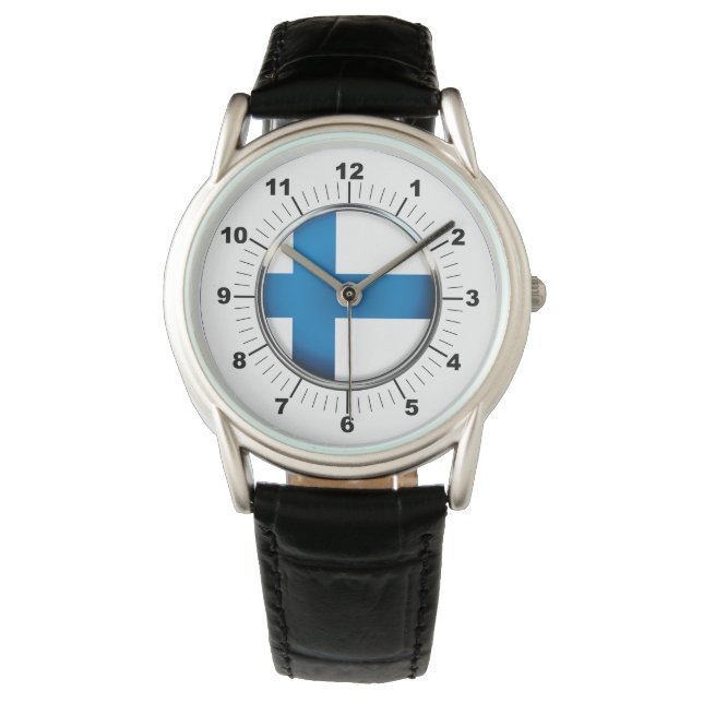 Crown Black Leather Strap Watch in Finnland Armbanduhr (Vorderseite)