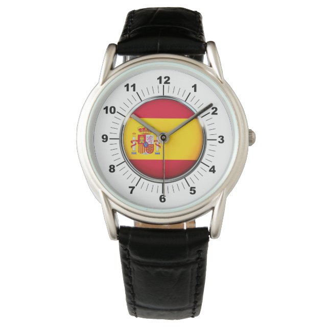 Crown Black Leather Strap Watch in Spanien Armbanduhr (Vorderseite)