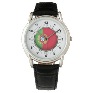 Crown Black Leather Watch - Männerflagge in Portug Armbanduhr