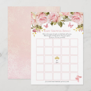 Crown   Butterfisch Floral Baby Shower Bingo Card Einladung