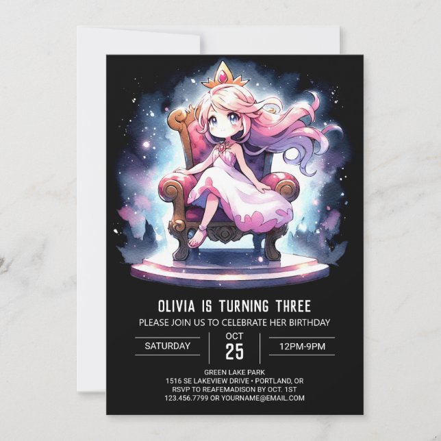 Crown Fantasy Princess Birthday Einladung (Vorderseite)