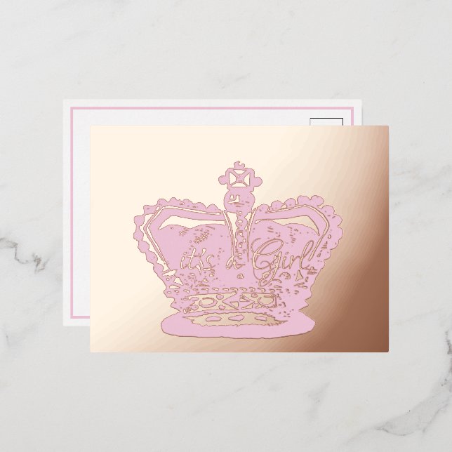 Crown | Goldkrone ist eine Geburtsankündigung eine Folie Einladungspostkarte (Vorderseite/Rückseite)