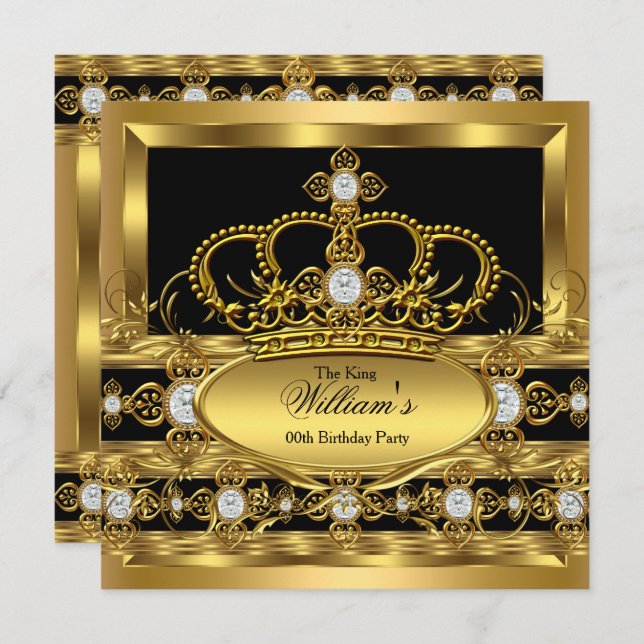 Crown King Prince Queen Royal Gold Diamond Party Einladung (Vorne/Hinten)