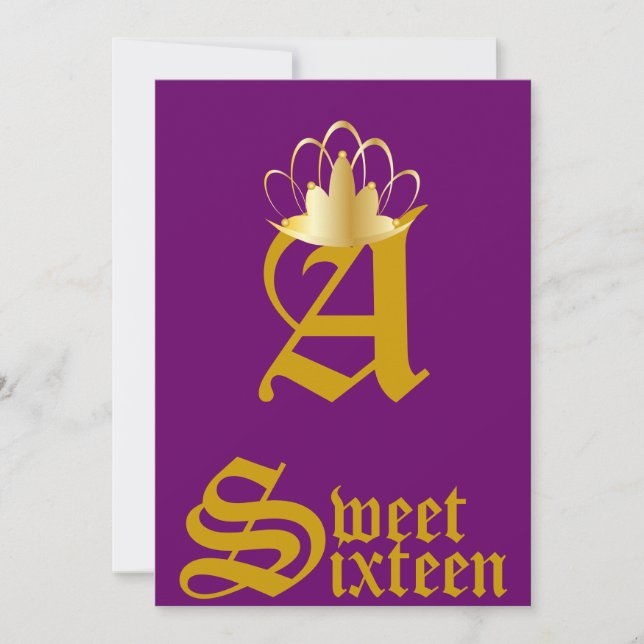 Crown Monogram 16 . Geburtstag-Customize Einladung (Vorderseite)