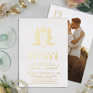 Crown monogram Gold Hochzeit am Vorabend Folieneinladung
