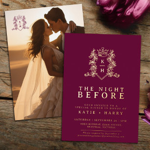 Crown monogram gold wine red wedning night before folieneinladung
