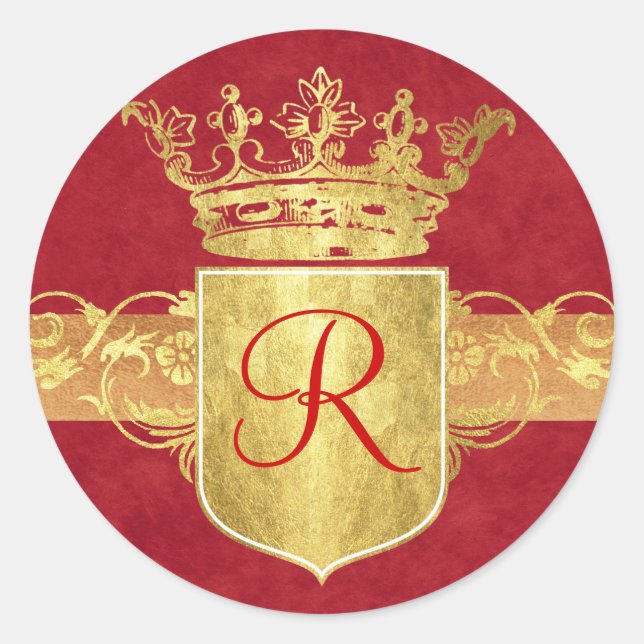 Crown Monogram in Gold Tones Runder Aufkleber (Vorderseite)